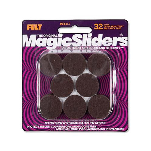 MAGIC SLIDERS L P 61417 Protective Felt Pads, Self-Stick, Round, Brown, 1-In - pack of 16