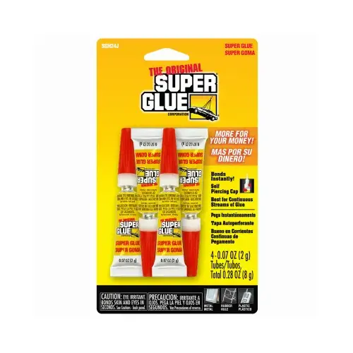SUPER GLUE CORP/PACER TECH 11710336 Super Glue Original Formula, Clear, 2 Gram Tubes pack of 4