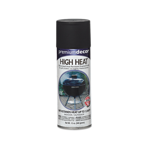 Premium Decor High-Heat Spray Paint, Flat Black, 12-oz.