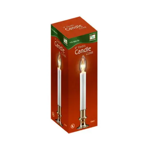 INLITEN LLC-IMPORT 1519-88 Christmas Candle, Electric, Clear Flame, White/Brass, 9-In.