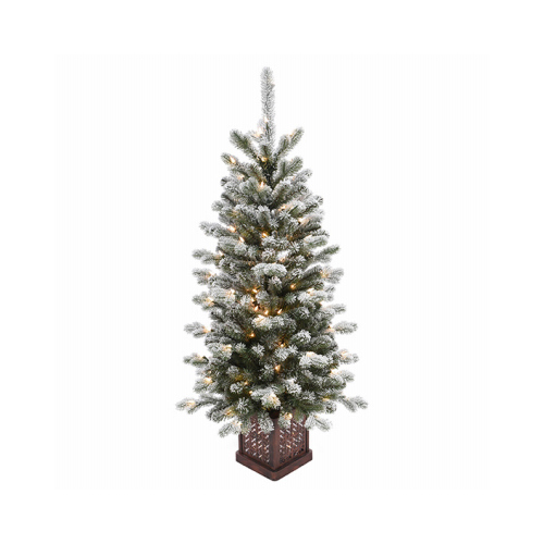 NATIONAL TREE CO-IMPORT PESL3-318-40 Feel Real Artificial Pre-Lit Christmas Entrance Tree, Snowy Sheffield Spruce, 70 Clear Lights, 4-Ft.