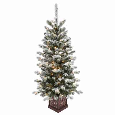 NATIONAL TREE CO-IMPORT PESL8-318-40 Feel Real Artificial Pre-Lit Christmas Entrance Tree, Snowy Sheffield Spruce, 70 Clear Lights, 4-Ft.