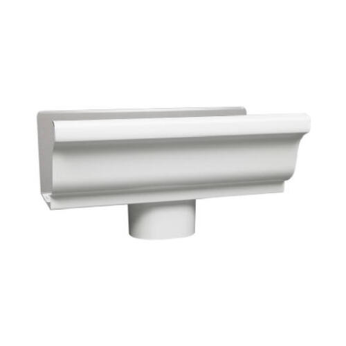 End piece With Drop, For 4-In. Gutter, White Galvanized Steel