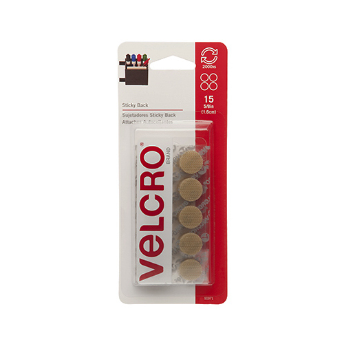 VELCRO Brand 90071 Fastener, 5/8 in W, Nylon, Beige, Rubber Adhesive - pack of 15