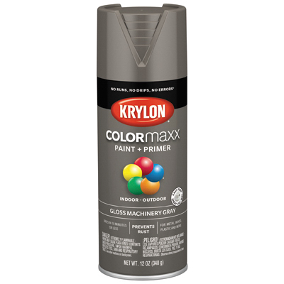 KRYLON K05599007 COLORmaxx Spray Paint, Gloss, Machinery Gray, 12 oz, Aerosol Can