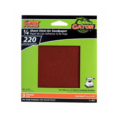 GATOR 4072 Sanding Sheet, 4-1/2 in L, 4-1/2 in W, Extra Fine, 220 Grit, Aluminum Oxide Abrasive - pack of 5
