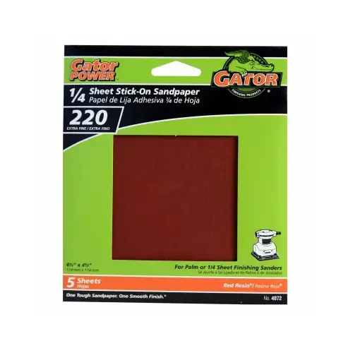 Sanding Sheet, 4-1/2 in L, 4-1/2 in W, Extra Fine, 220 Grit, Aluminum Oxide Abrasive - pack of 5