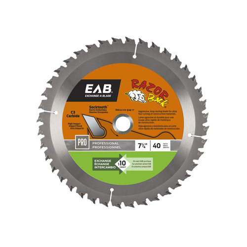 Exchange-A-Blade 1016442 Circular Saw Blade, Razor Back, 40-Tooth x 7-1/4-In.