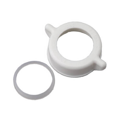 Slip Joint Nut & Washer, White Plastic, 1.25-In. OD Tube