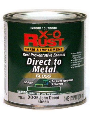 TRUE VALUE MFG COMPANY XO36-HP Farm & Implement Enamel Paint, Grass Green, Interior/Exterior, 1/2-Pt.