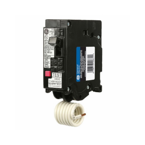 GE THQL1115DFP Circuit Breaker, AFCI, Dual Function, GFCI, 15 A, 1 -Pole, 120/240 VAC, Plug Mounting