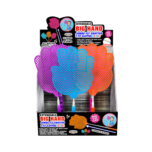 Fly Swatter, Extendable Big Hand, 30-In., Assorted Colors - pack of 24