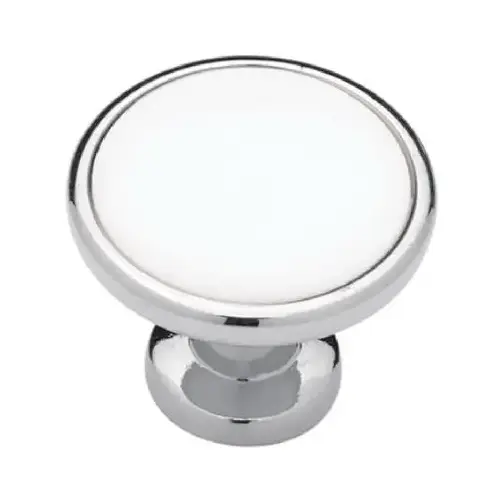 Cabinet Knob, Chrome/ White/Ceramic Insert, 1-1/4-I n. - pack of 12