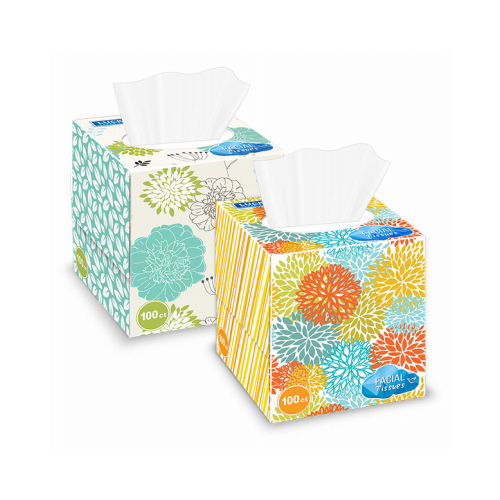 Facial Tissues, Unscented, 100-Ct., Assorted Colors & Designs On Box - pack of 12