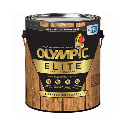 OLYMPIC/PPG ARCHITECTURAL FIN 810202/01 Elite Woodland Oil Stain & Sealant, Exterior, Mahogany, 1-Gallon
