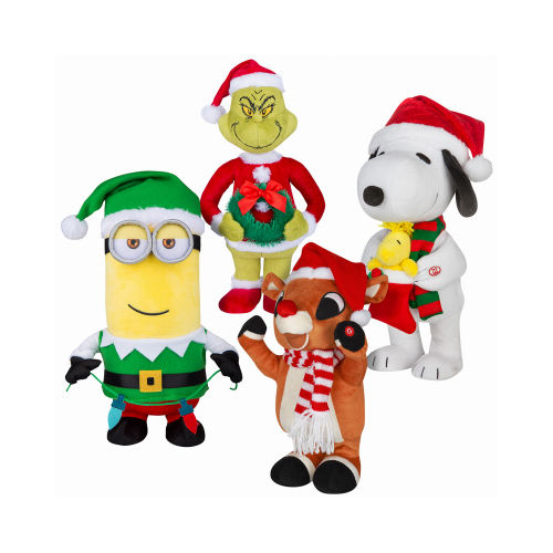Animated Plush Christmas Characters, Grinch, Snoopy, Rudolph, Minion Kevin - pack of 12