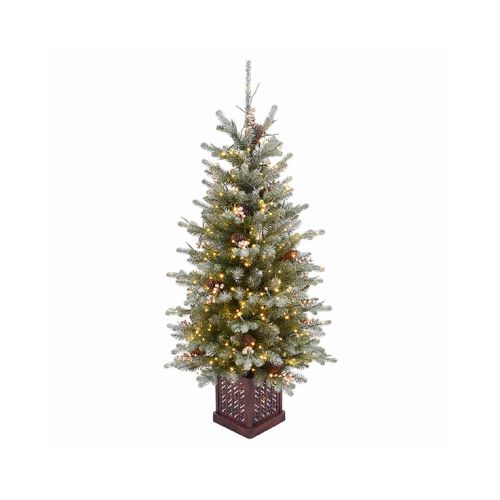 Feel Real Artificial Pre-Lit Christmas Entrance Tree, Snowy Morgan Spruce, 400 Dual LED Lights, 4-Ft.