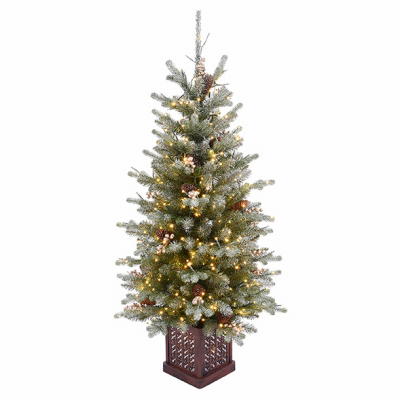 NATIONAL TREE CO-IMPORT PEMG3-306DK-40 Feel Real Artificial Pre-Lit Christmas Entrance Tree, Snowy Morgan Spruce, 400 Dual LED Lights, 4-Ft.