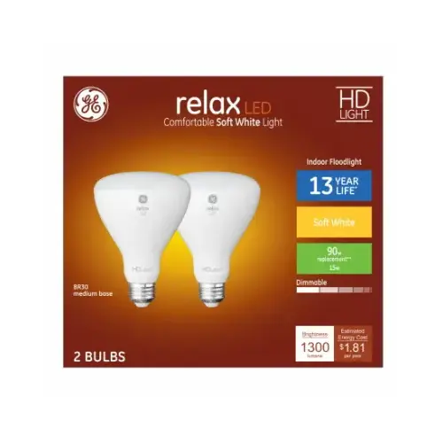 Reflector LED Bulb, BR30 Lamp, 90 W Equivalent, E26/24 Medium Lamp Base, Dimmable, Soft White Light - pack of 2