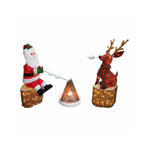 3-Pc. Santa & Reindeer Campfire Set, Red & White Bulbs