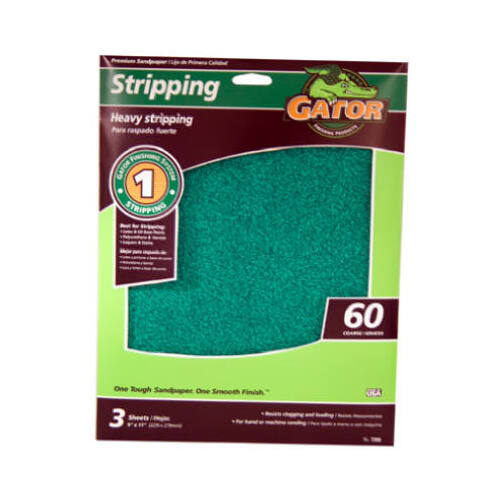 Sanding Sheet, 11 in L, 9 in W, 60 Grit, Coarse, Aluminum Oxide Abrasive - pack of 3