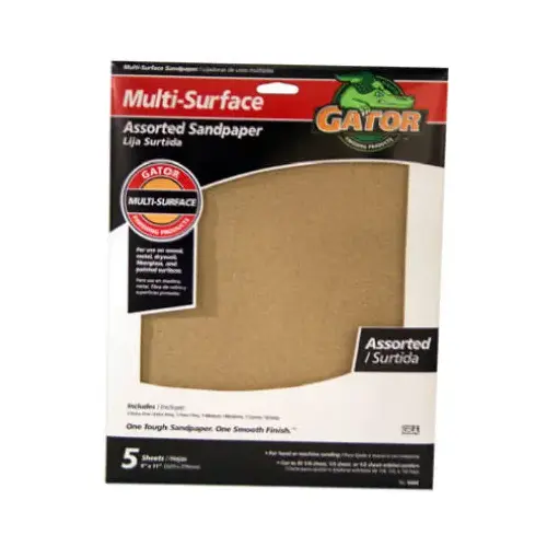 Sanding Sheet, 11 in L, 9 in W, Very Fine, 320 Grit, Garnet Abrasive, Paper Backing Smooth - pack of 5