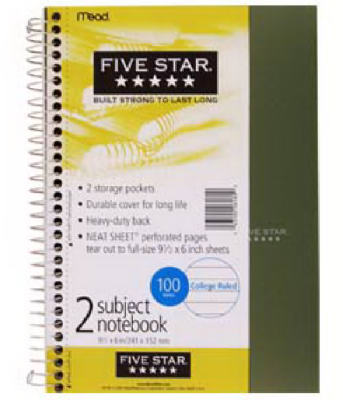 Mead 06180 Notebook 6" W X 9-1/2" L College Ruled Spiral Assorted