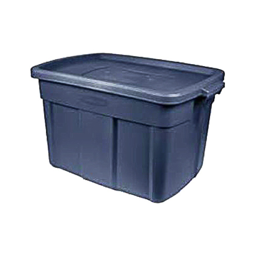 Rubbermaid RMRT140008 Roughneck Nestable Storage Box, Polyethylene, Dark Indigo, 23.9 in L, 15.9 in W, 12.2 in H