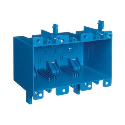 Outlet Box, 3 -Gang, PVC, Blue, Clamp Mounting