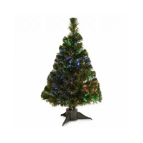 NATIONAL TREE CO-IMPORT SZI7-172-24B Artificial Pre-Lit Christmas Tree, Evergreen Ice Fiber Optic Lights, Plastic Stand, 14 x 24-In.