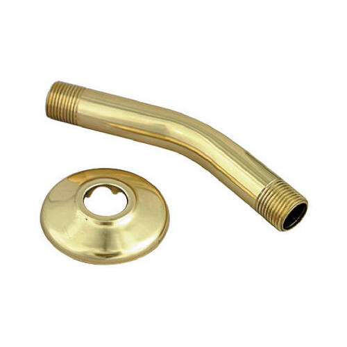 Shower Arm & Flange, Brass, 1/2-In. Male Iron Pipe x 6-In.