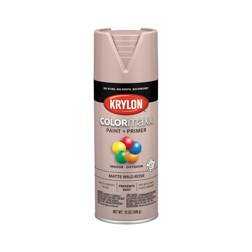 KRYLON K05601007 COLORmaxx Spray Paint, Matte, Wild Rose, 12 oz, Aerosol Can