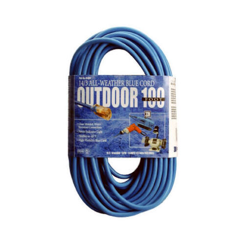 100-Ft. 12/3 SJTW-A, Blue Extension Cord