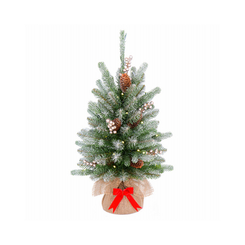 Feel Real Artificial Pre-Lit Christmas Tree, Snowy Morgan Spruce, 50 Warm White LED Lights, 2-Ft.