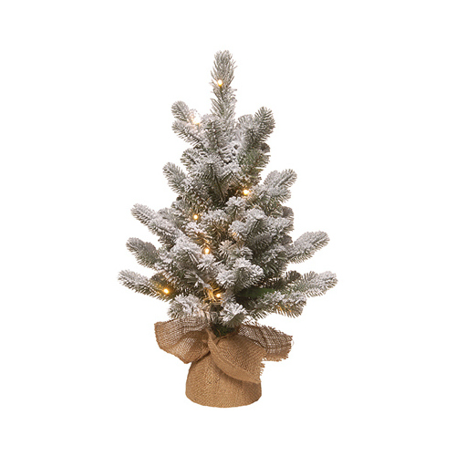 Feel Real Artificial Pre-Lit Christmas Tree, Snowy Sheffield Spruce, 15 Warm White LED Lights, 16-In. x 2-Ft.