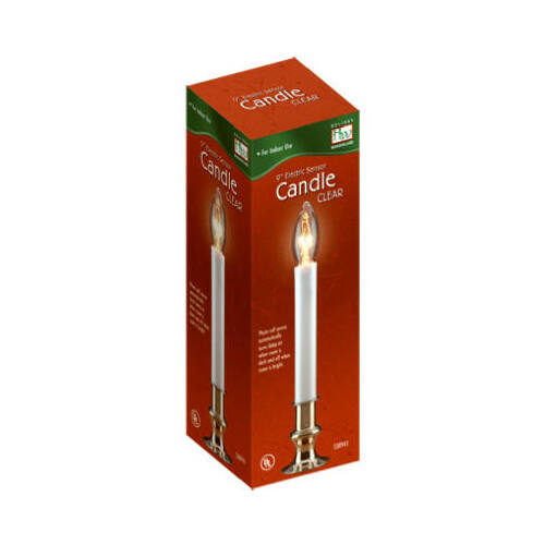 INLITEN LLC-IMPORT 1528-88 Christmas Candle, Sensor, Clear Flame, White/Brass, 9-In.