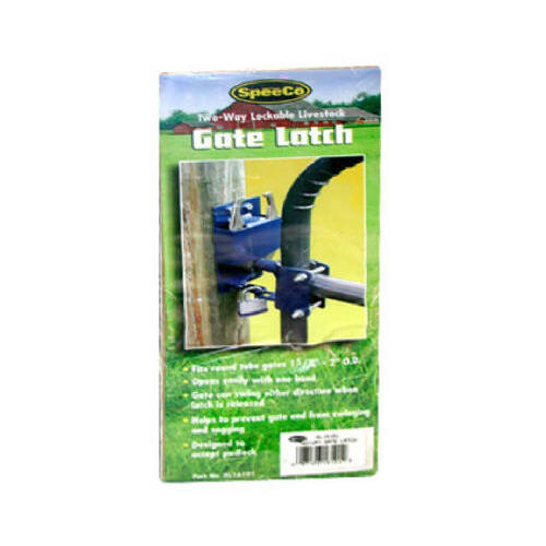 Gate Latch, 2-Way, Lockable, Steel, Blue, For: 1-1/4 to 2 in OD Round Tube Gate