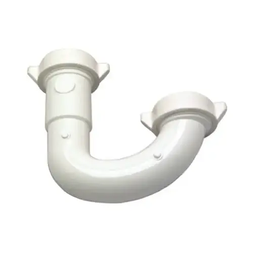 Lavatory Drain J Bend, White Plastic, 1.25-In. Tube Slip Joint