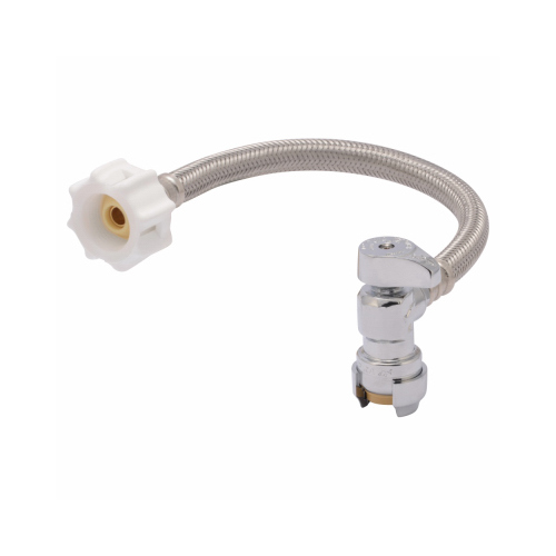 Braided Toilet Connector, Flexible, 1/2 in Inlet, 7/8 in Outlet, Stainless Steel Tubing