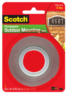 SCOTCH 4011 Mounting Tape, 60 in L, 1 in W, Gray