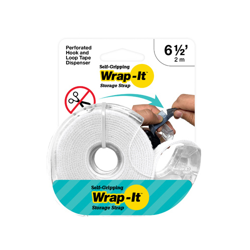 Wrap-It Storage 400-6WHTD Self-Gripping Storage Strap Tape Roll, White, 6.5-Ft.