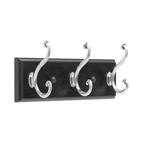 Scroll Hook Rack, Black & Satin Nickel, 3 Hooks, 10-In.