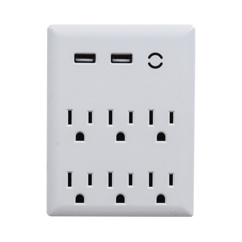 Globe Electric 78527 Wall Tap Surge Protector, 3-Outlet, 2-USB, White