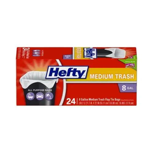 Hefty E58015 Medium Plastic Trash Bags With Ties, 8-Gal., 24-Ct. White