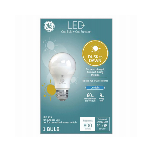 GE Lighting 93128969 LED Light Bulb, Dusk to Dawn, A19, Outdoor Use, 9 ...