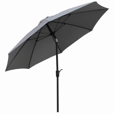 J&J GLOBAL LLC 251003 Patio Canopy Umbrella, Crank Open/Tilt, Aluminum Pole, Gray Fabric, 9-Ft.