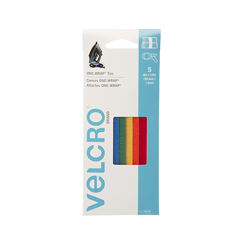 VELCRO Brand 90438 One Wrap Fastener, 1/2 in W, 8 in L, Nylon/Polypropylene - pack of 5