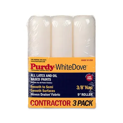 Purdy 14B863000 White Dove Paint Roller Covers, 3/8-In. Nap, 9-In - pack of 3