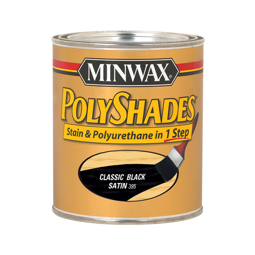 Minwax 61395 PolyShades 0444 Wood Stain and Polyurethane, Satin, Classic Black, Liquid, 1 qt, Can
