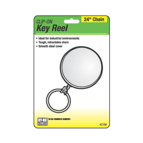 Key Reel Clip, Retractable, Chrome With 24-In. Chain